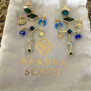 Gemma Gold Statement Earrings In Teal Mix